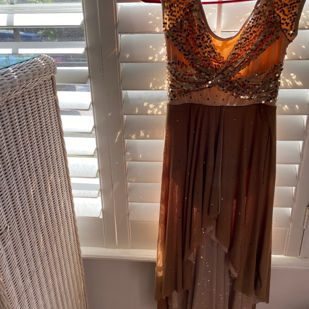 Gold Lyrical Dance Costume Adult S with Arm Wings